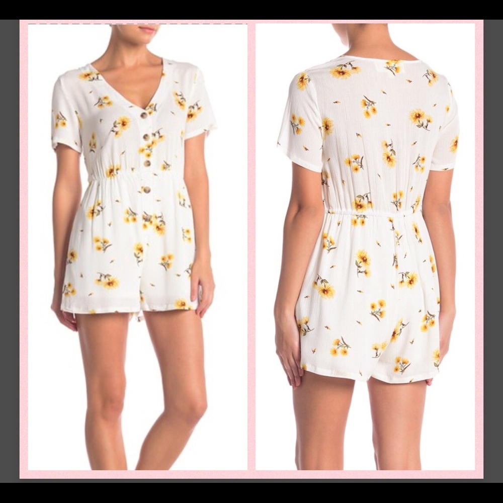 Hiatus Ivory Floral Button Down Romper NWT